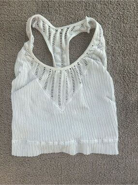 BKE White Knit Racerback Bralette with Openwork Detail